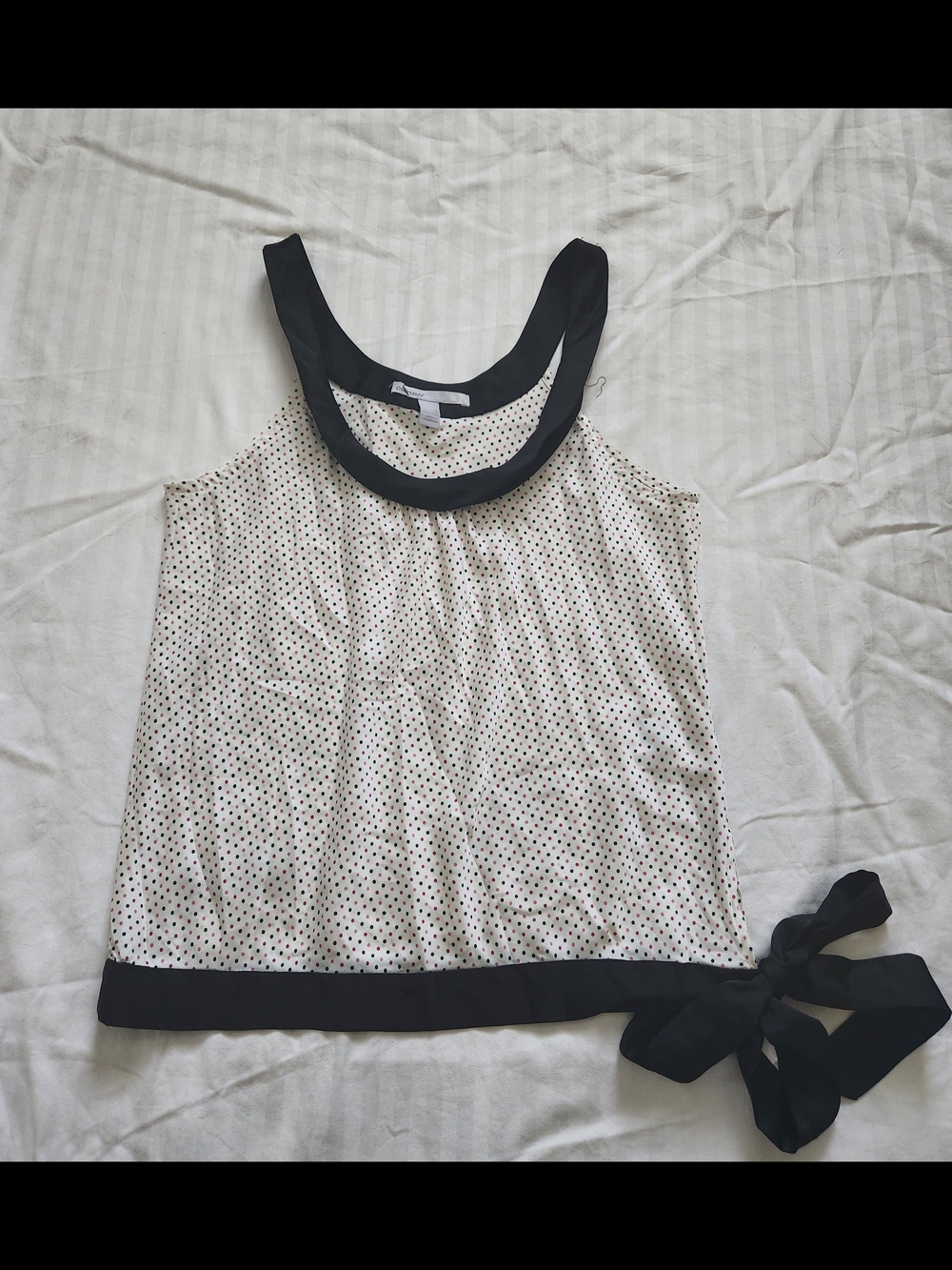 Old Navy Cream Polka Dot Tank with Black Trim and Side Tie